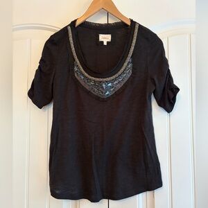 Anthropologie Deletta Embellished Jeweled Beaded Blouse Top Tee Women's Size Med